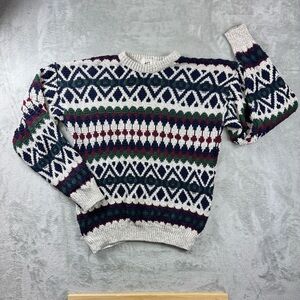 Vintage 417 Van Heusen Knit Sweater Men Size L Cotton Geometric Academia Grandpa